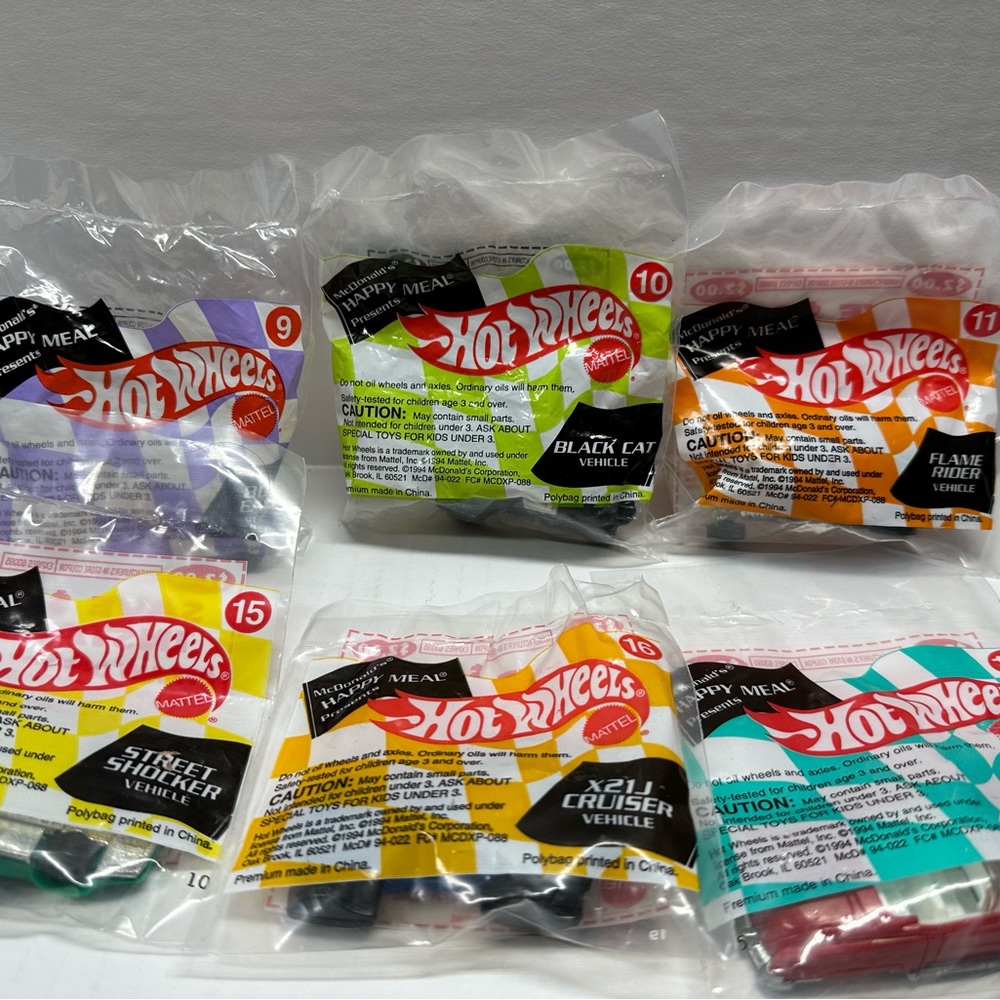 Mcdonald's Hot Wheels Happy Meal Toys Lot Of 6 Vtg 1994 Cars Vehicles